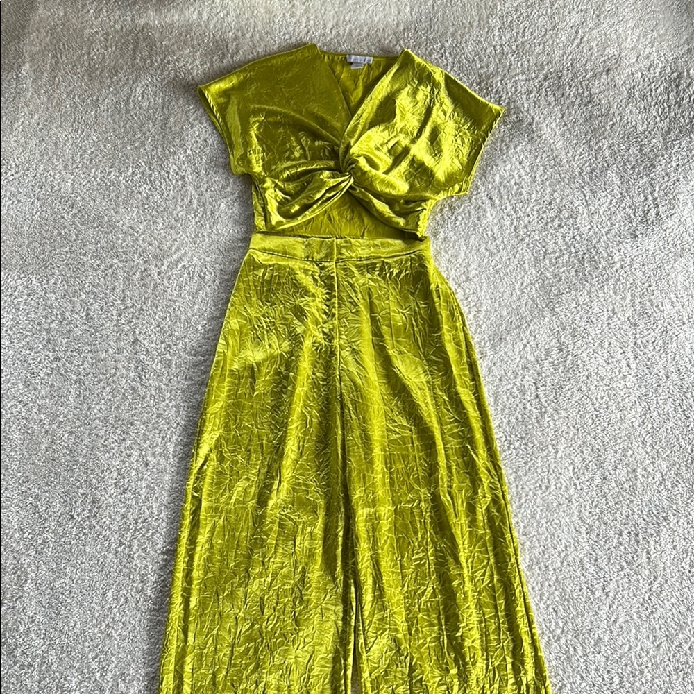 Cropped Twist Front Jumpsuit - Lime Green